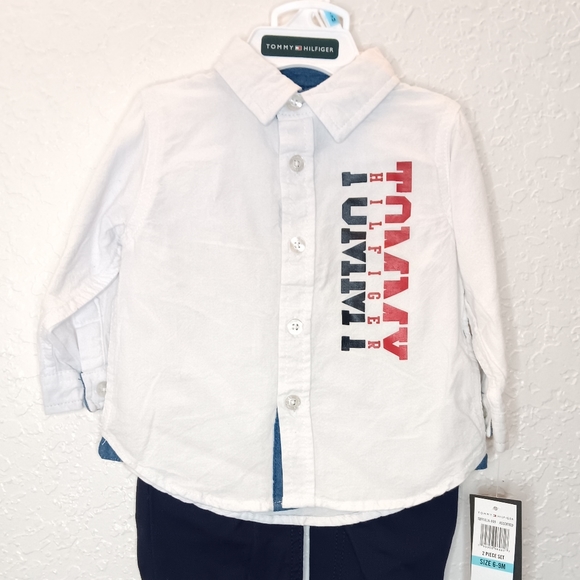 2pc Tommy Hilfiger long sleeve button-up shirt with navy blue pants for baby boy - Picture 11 of 15
